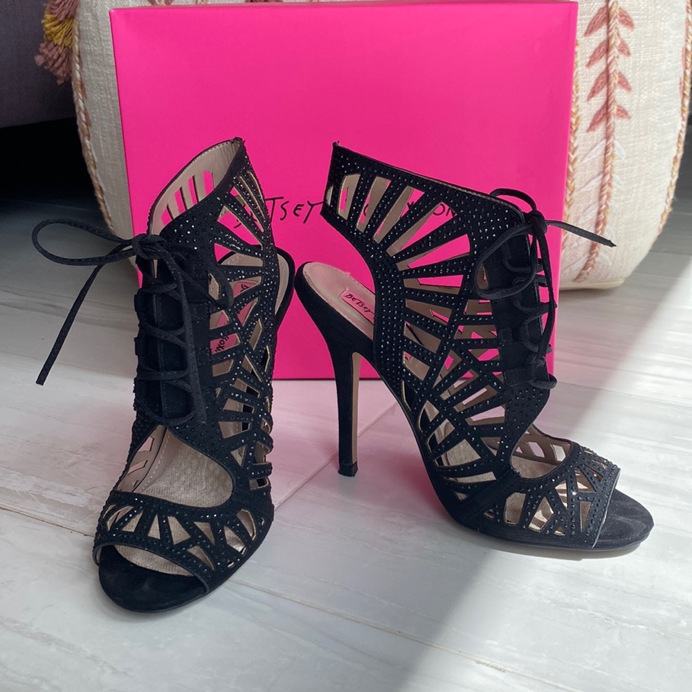 Betsey Johnson Lexxe Black Lace-up Stilettos